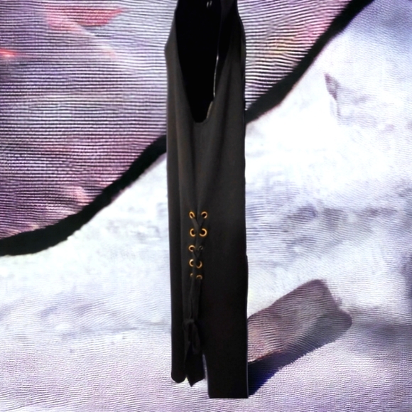 NWT Ashley Stewart black long knitted dress slit lace up sides, Size 18/20 US - Picture 3 of 11